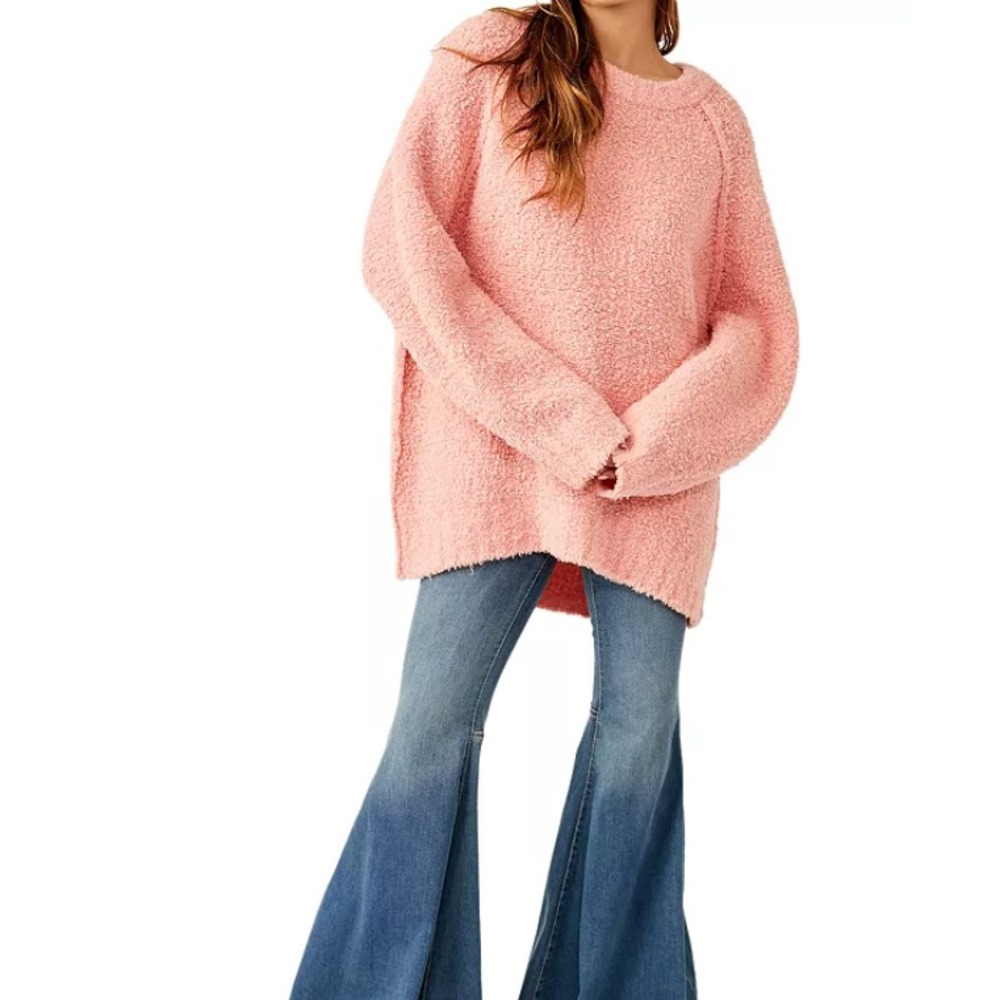 Free People Teddy Sweater Tunic Pale Rosette Pink NWT Womens M Oversized Boucle